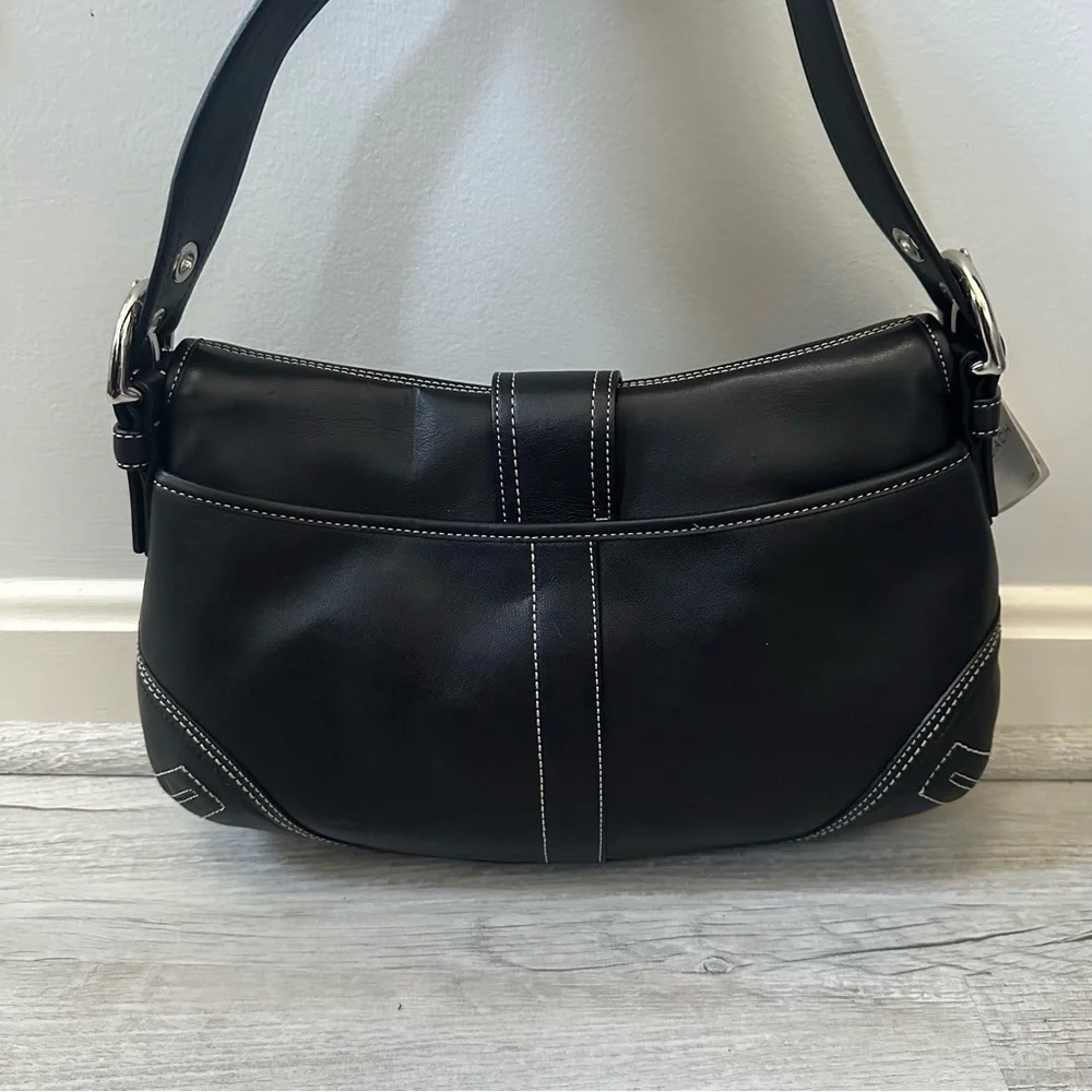 Coach Black Leather Shoulder Bag with Silver Accents, F10192 - Picture 4 of 9